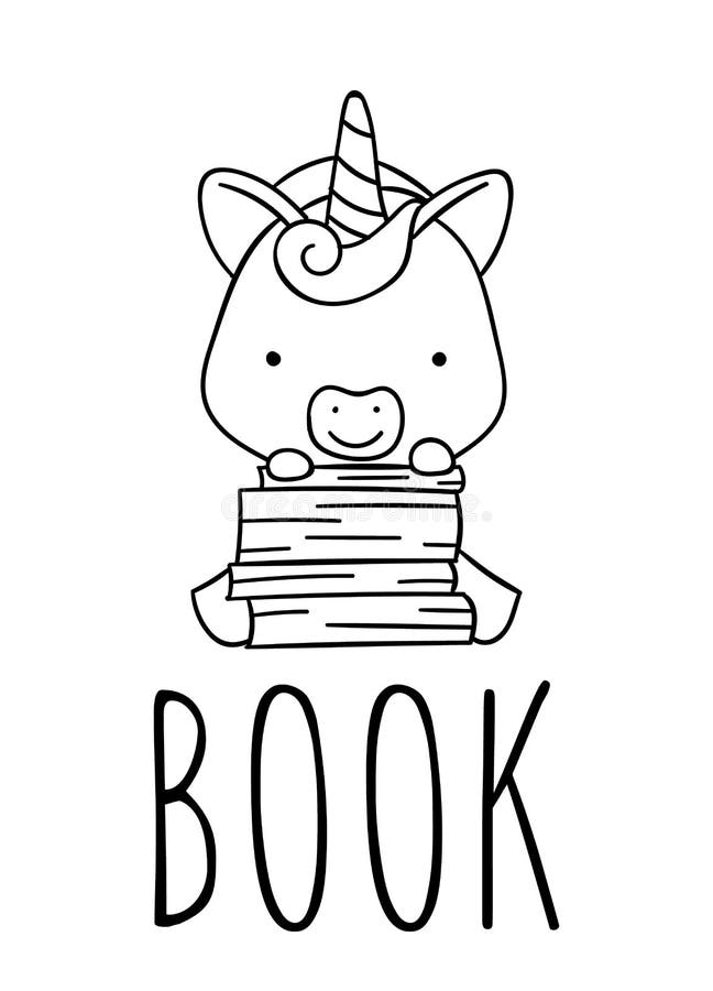 coloring pages black and white cute hand drawn unicorn with books doodles lettering book stock vector illustration of horse background 175691132