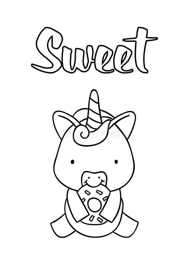 coloring pages black and white cute hand drawn unicorn with