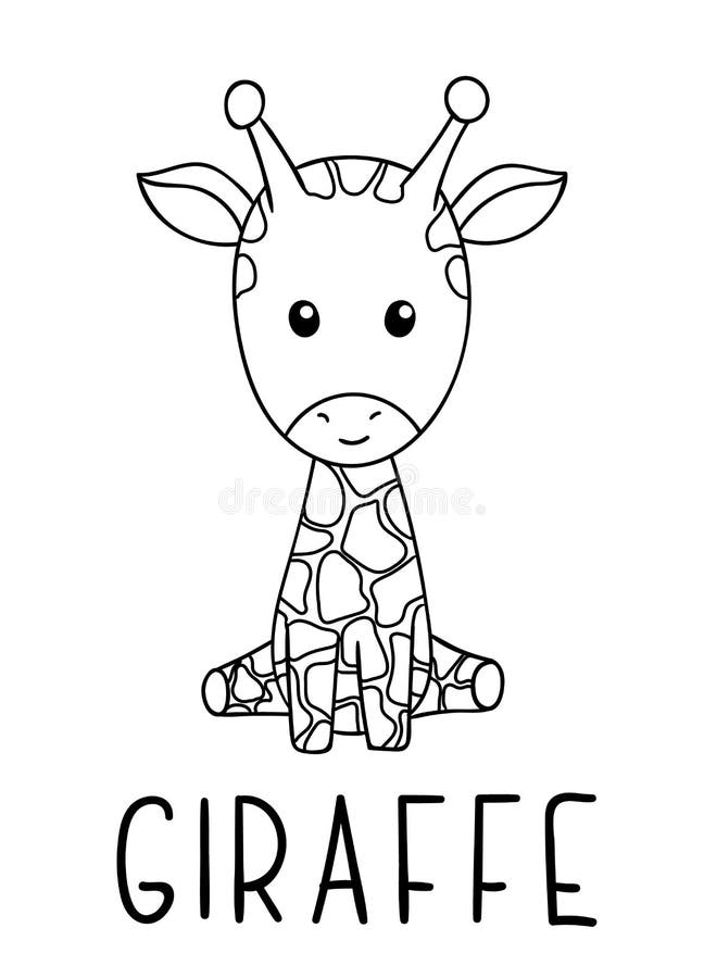 Coloring Pages, Black and White Cute Kawaii Hand Drawn Giraffe Doodles ...