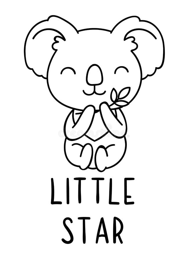 Coloring Pages Black And White Cute Kawaii Hand Drawn Koala Doodles Lettering Little Star Stock Vector Illustration Of Coloring Mammal 182106845