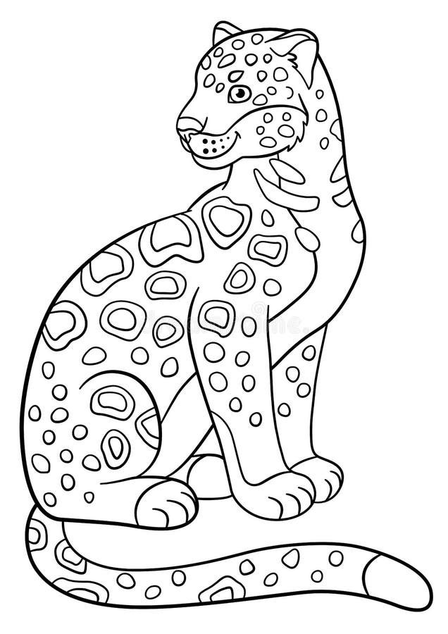 Coloring Pages. Cute Spotted Jaguar Smiles. Stock Vector - Illustration ...