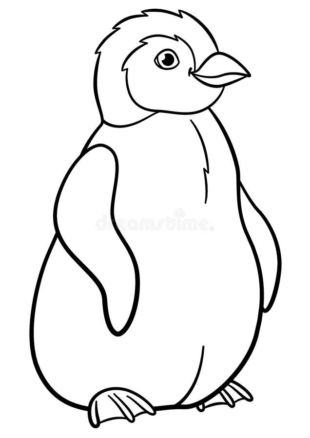 Coloring pages. Little cute baby penguin stands and smiles. Coloring pages. Little cute baby penguin stands and smiles