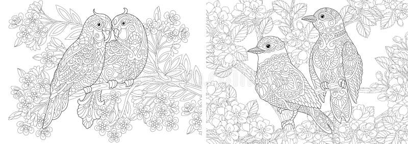 Coloring pages with lovely bird couple