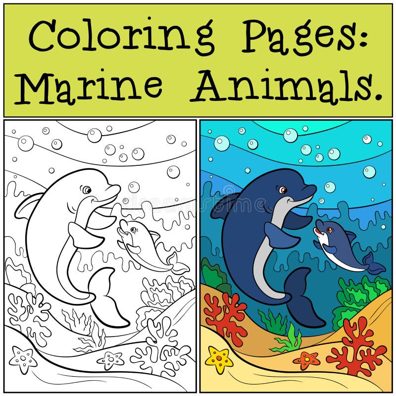 Coloring Pages: Marine Animals. Mother dolphin swims