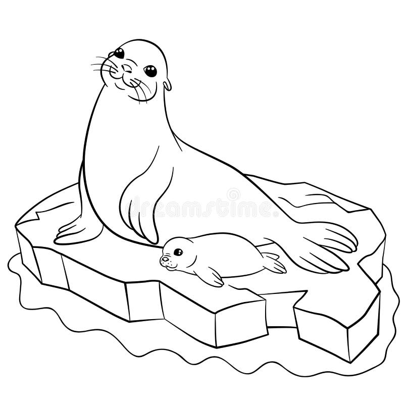 Coloring pages. Mother seal with her little cute baby on the ice floe. Coloring pages. Mother seal with her little cute baby on the ice floe.