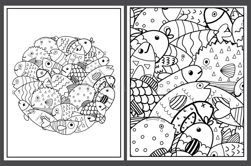 Download Coloring Pages Set With Cute Fish Doodle Sea Animals Templates For Coloring Book Stock Vector Illustration Of Character Adults 208039585