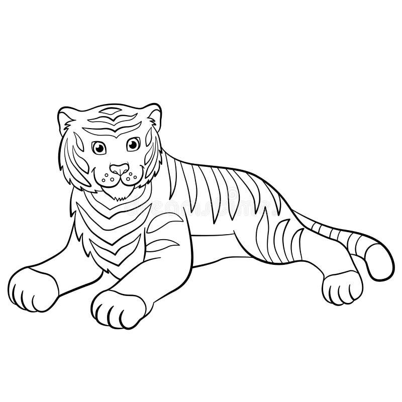 Coloring Pages. Wild Animals. Cute Tiger Smiles. Stock Vector ...