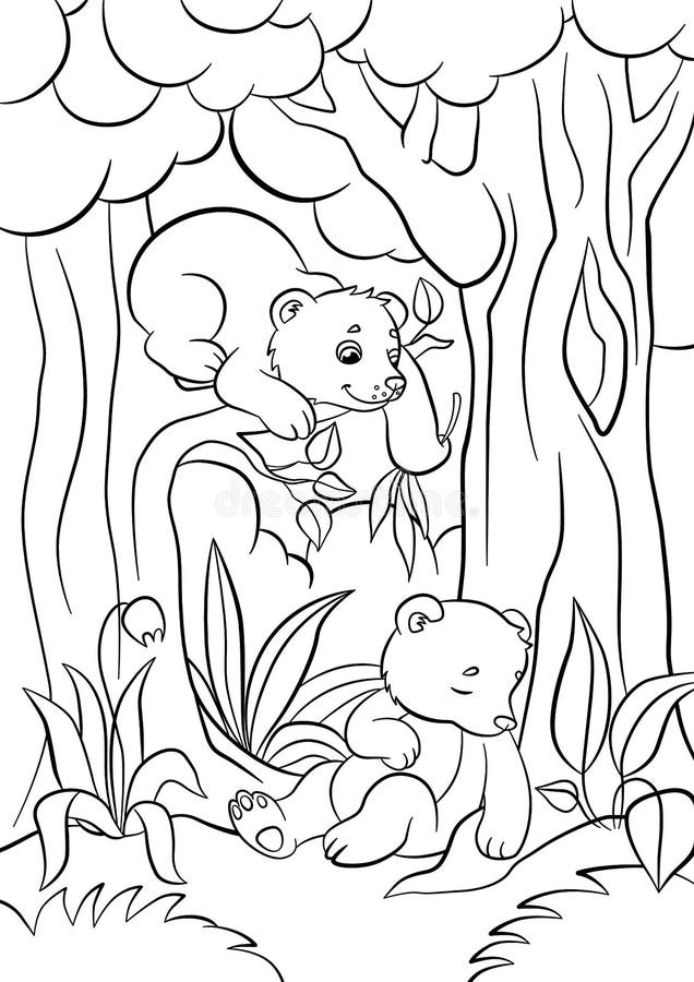 Coloring pages. Wild animals. Little cute baby bear looks at the butterfly. Coloring pages. Wild animals. Little cute baby bear looks at the butterfly.