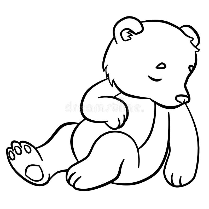 Coloring pages. Wild animals. Little cute baby bear sleeps. It is so sweet.