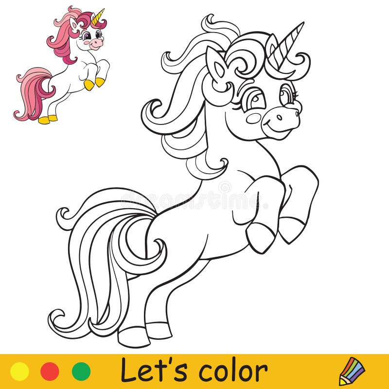 Coloring Vector Cute Little Jumping Smiling Unicorn Stock Vector