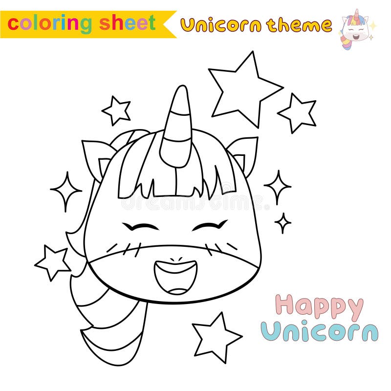 Coloring Unicorn Worksheet for Children. Vector Illustrations. Stock ...
