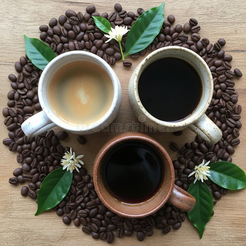 The colors of the coffee vary, indicating different brew strengths stock illustration