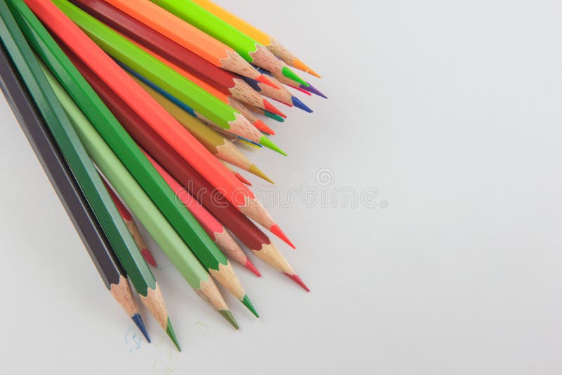 Colors Pencils, Colorful Many Crayons on White Background. Stock Photo