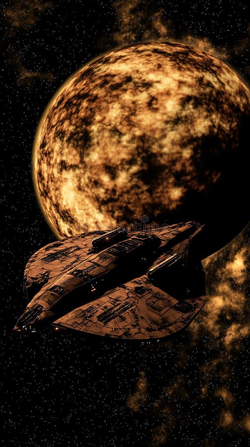 Colossal Alien Spacecraft Parked in the Shadow of an Unknown Planet royalty free stock image