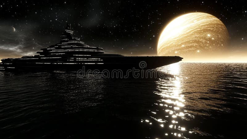 Colossal Alien Spacecraft Parked in the Shadow of an Unknown Planet royalty free stock photos