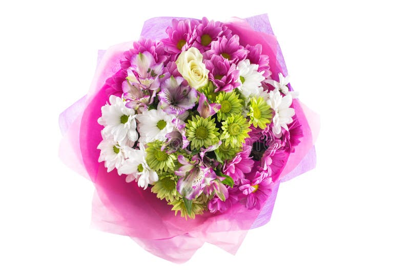 Colouful bouquet of flowers isolated on white background