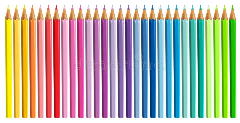 Colour pencils isolated and separated on white background opened