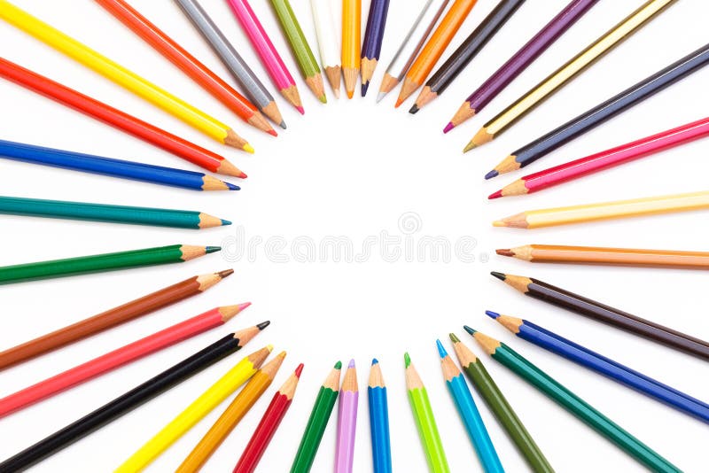 Colour pencils isolated on white background. Back to school concept Wood texture pencil with sharpening shavings on white