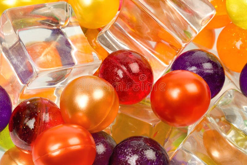 Coloured balls and ice cubes