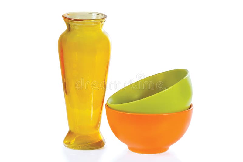Coloured Ceramic Cups, Glass Bottle and Vases Stock Image Image of