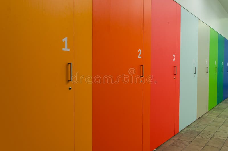 Coloured and numbered cupboards royalty free stock photo