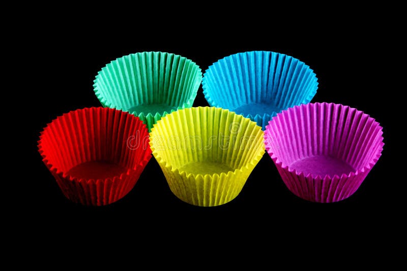 Coloured Paper Cupcake Baking Cases on a Black Background Stock Image