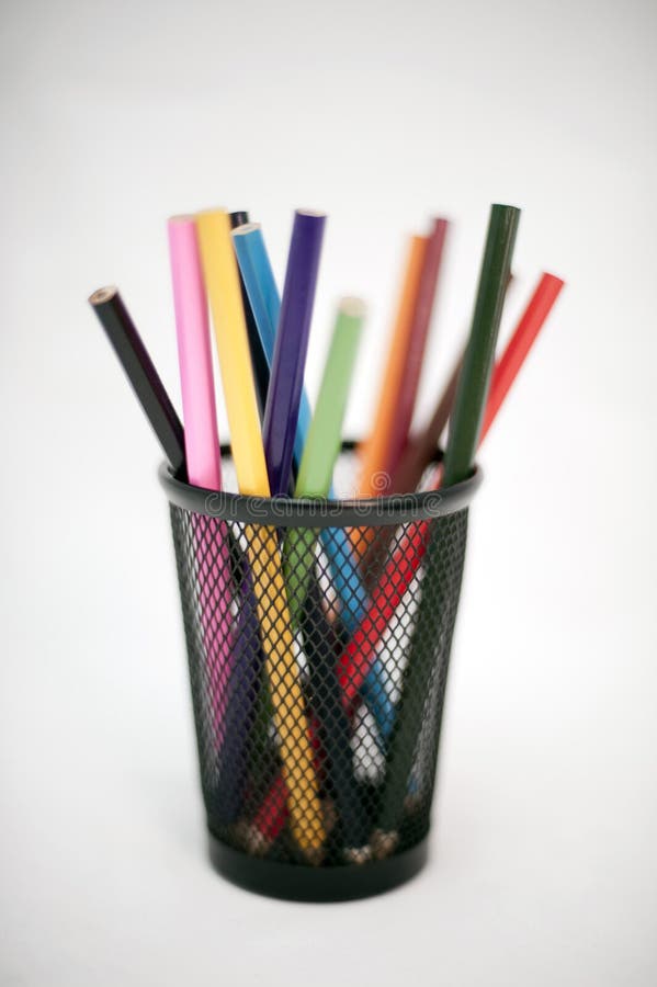 Coloured Pencil Crayons in a Container Stock Image Image of sketching