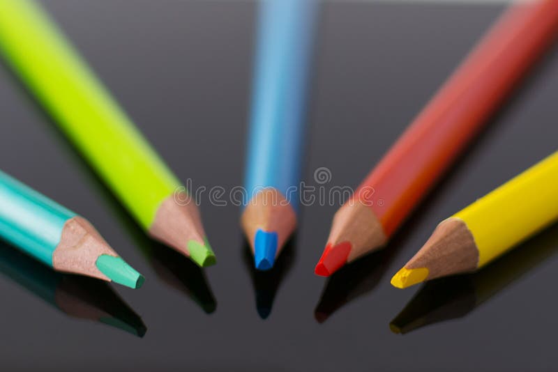Color Pencils With Mirror Reflection Stock Photo Image of brown, abstract 9591942