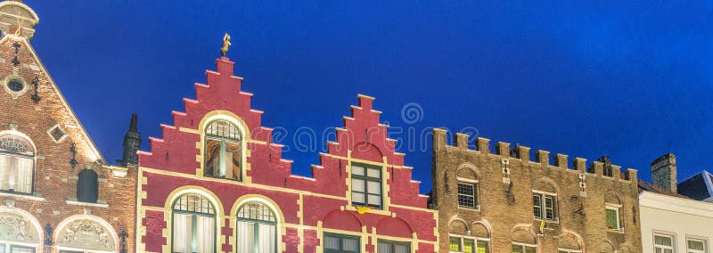 Colourful architecture of Bruges buildings stock photography