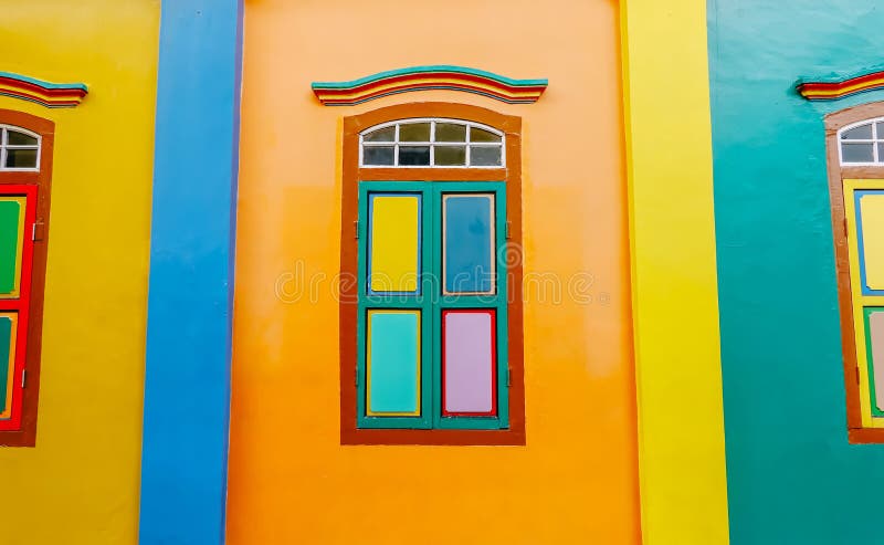 Colourful Architecture window of Little India, Singapore stock photography