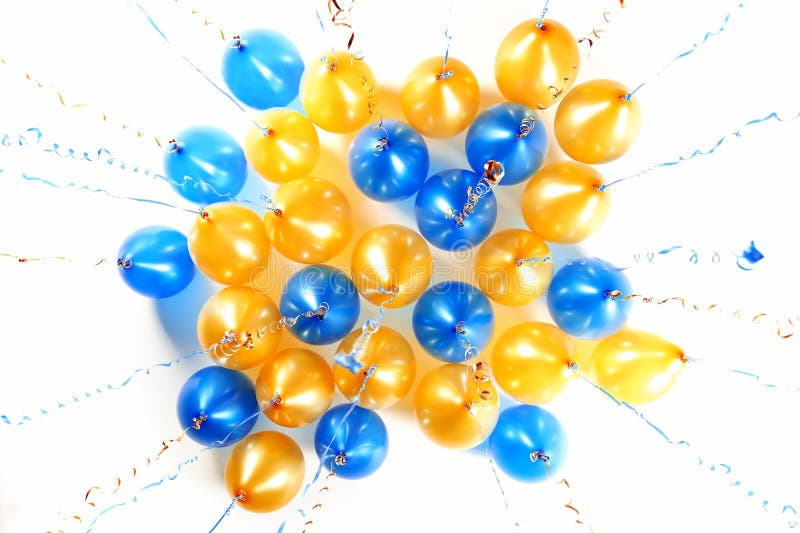 Yellow And Blue Streamers Isolated Stock Photo, Royalty-Free