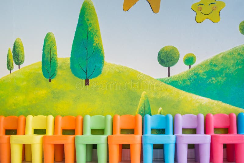 Colourful chairs in the playroom