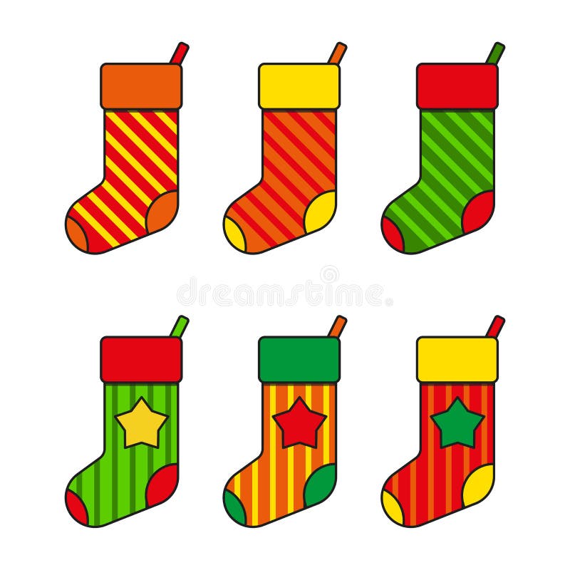 Colourful Christmas Socks Set, Vector Illustration. Socks with Lines ...