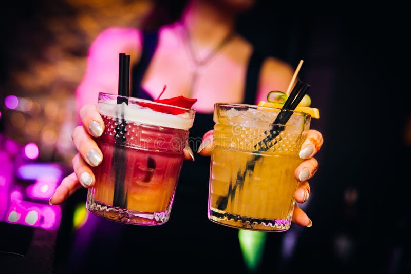 Colourful cocktails nice served with beautiful bokeh