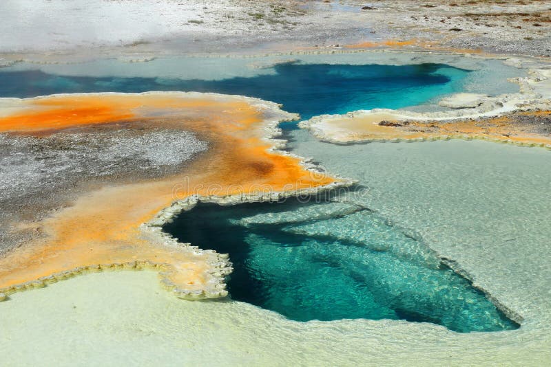 Details of Colorful Display of Algae and Clear Water at Doublet Pool, Upper Geyser Basin, Yellowstone National Park, Wyoming