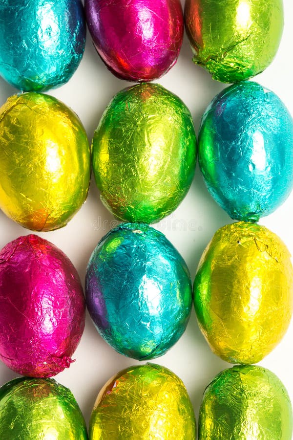 Colourful Foil Wrapped Easter Eggs Overhead Shot Stock Photo Image of