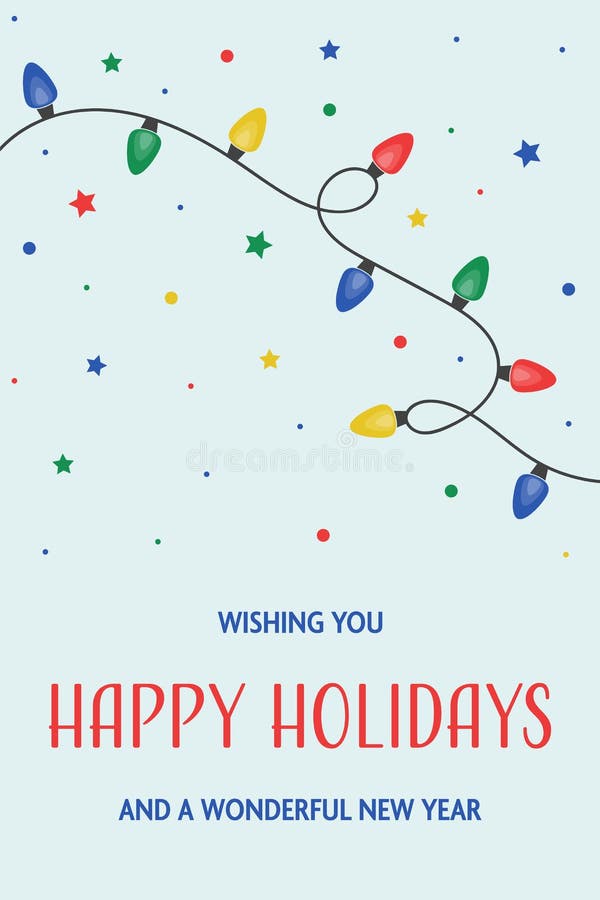 Colourful Hand Drawn String of Lights. Christmas Card Stock