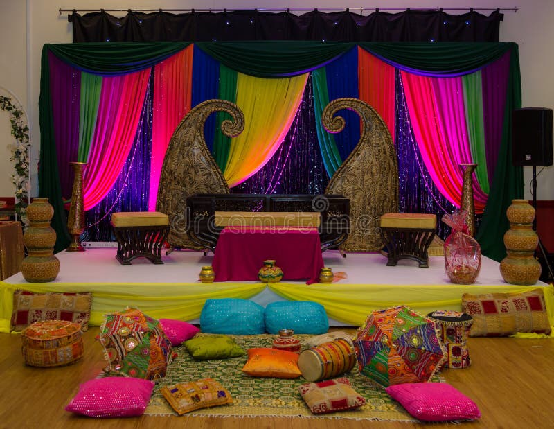 Colourful Wedding Stage for Henna Party Stock Image - Image of bench ...