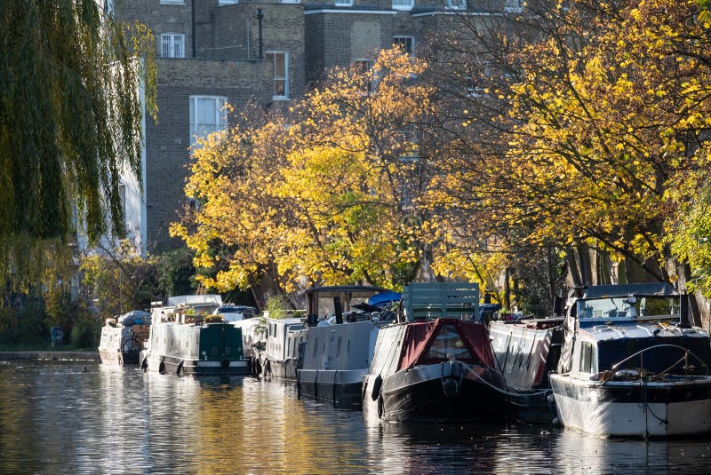 House Boats On The Regent`s Canal At Primrose Hill, Camden, London UK ...