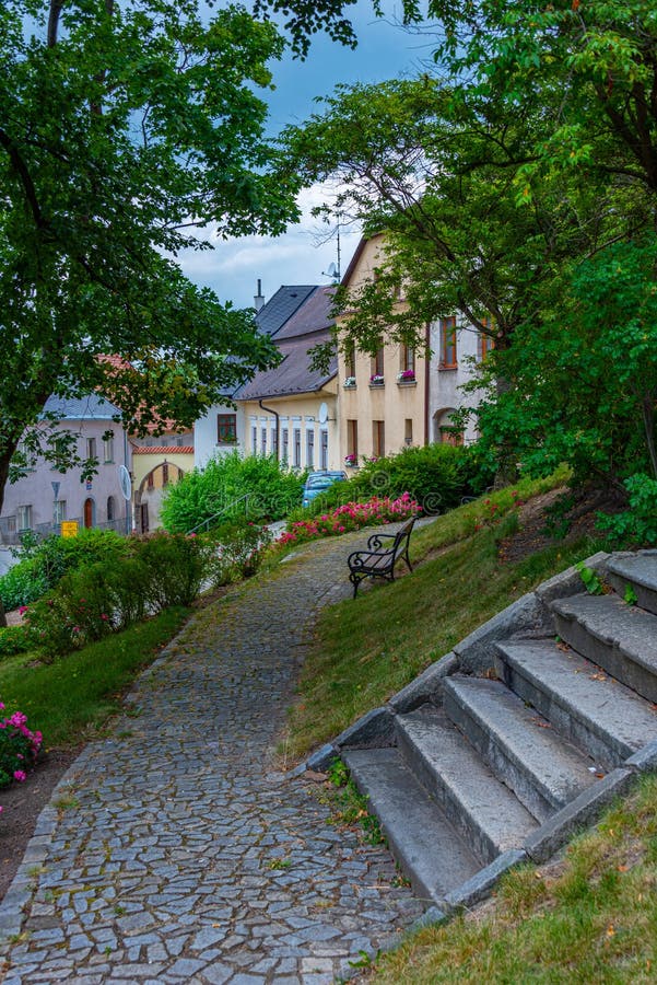 Colourful houses in czech town polna image royalty-vrije stock foto