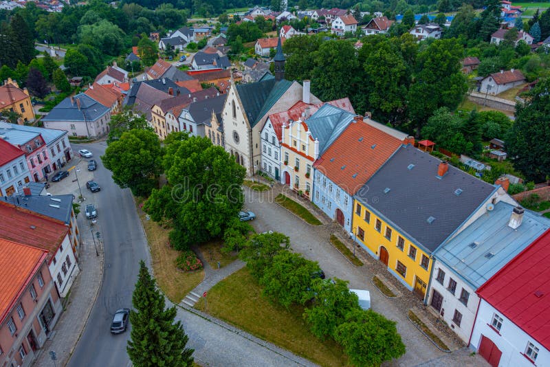 Colourful houses in czech town polna image stock foto