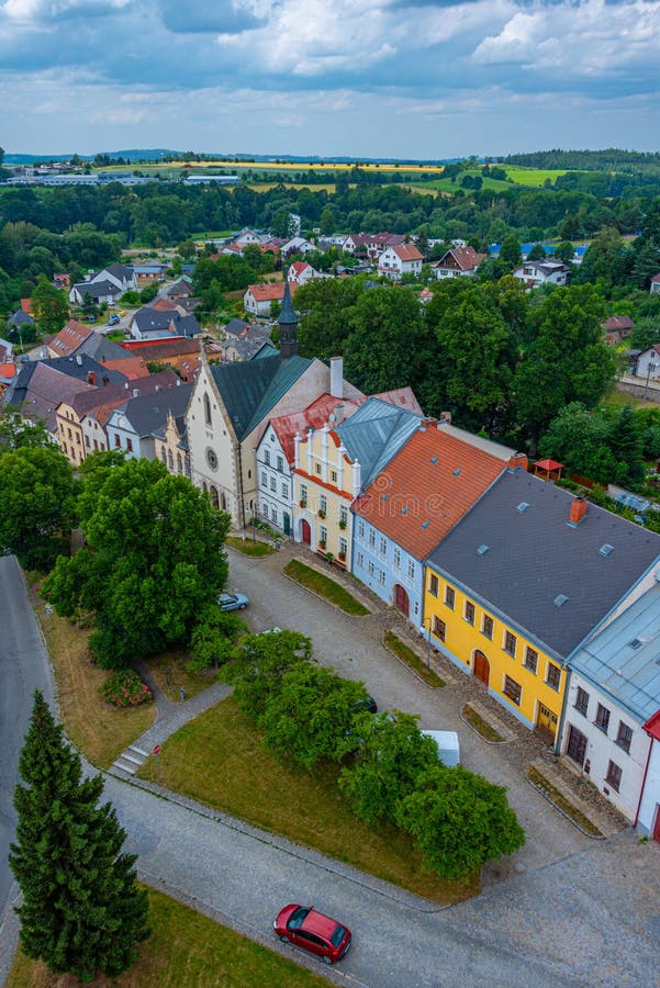 Colourful houses in czech town polna image stock fotografie