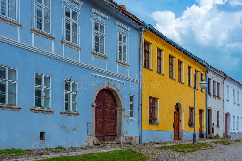 Colourful houses in czech town polna image royalty-vrije stock afbeelding