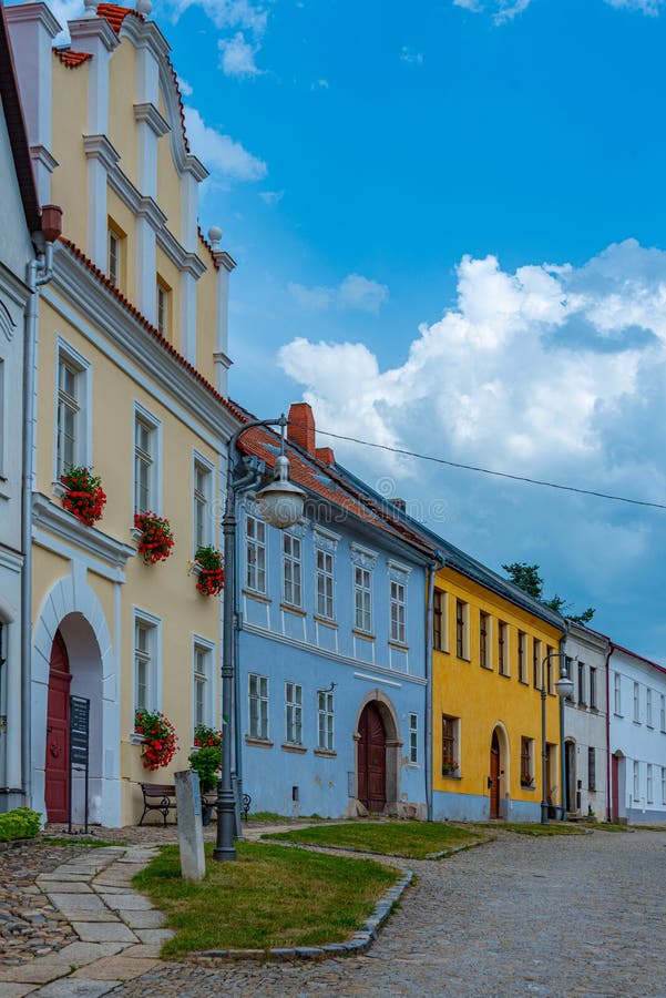 Colourful houses in czech town polna image royalty-vrije stock fotografie