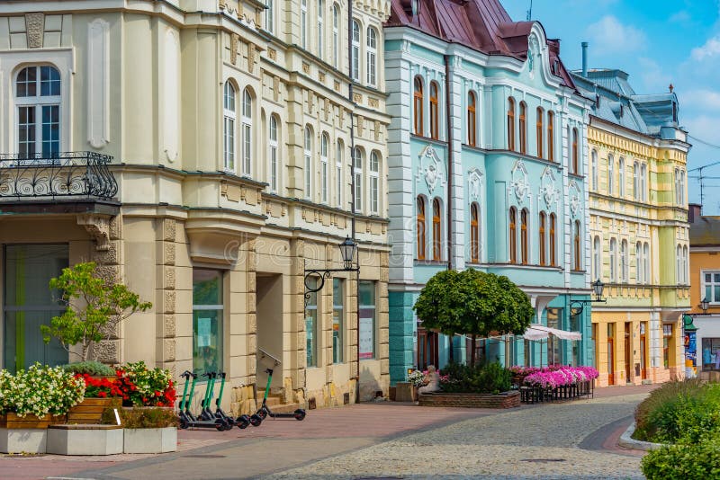 Colourful houses in tarnow poland polandimage stock afbeeldingen