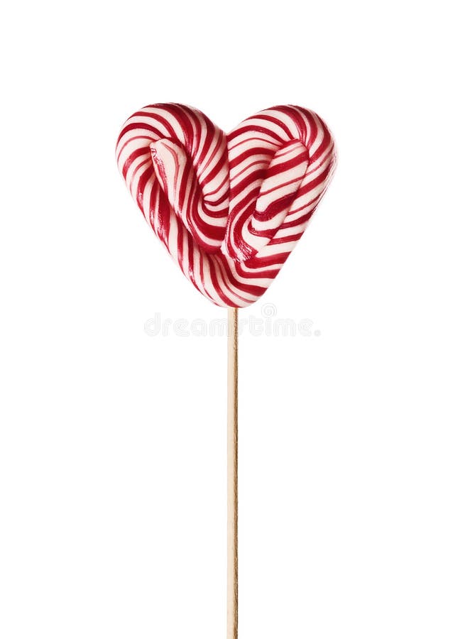 Colourful lollipop in the shape of a heart isolated on white background