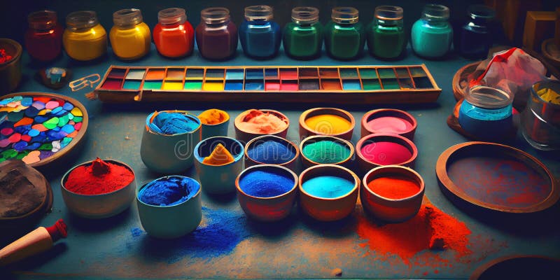 Colourful open paint pots vector illustration