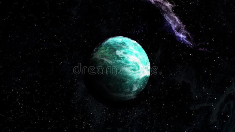Colourful planet moving on black background, green. Marble teamwork Digital Clouds Earth rotating animation, digital background stock illustration