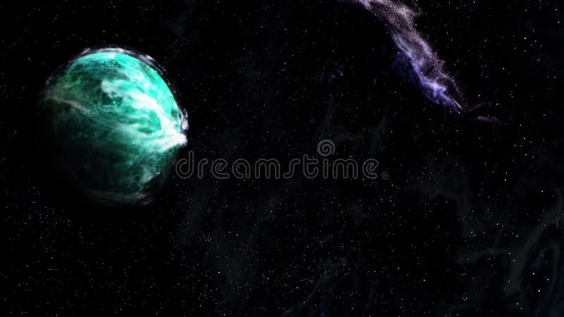 Colourful planet moving on black background, green. Marble teamwork Digital Clouds Earth rotating animation, digital background stock illustration