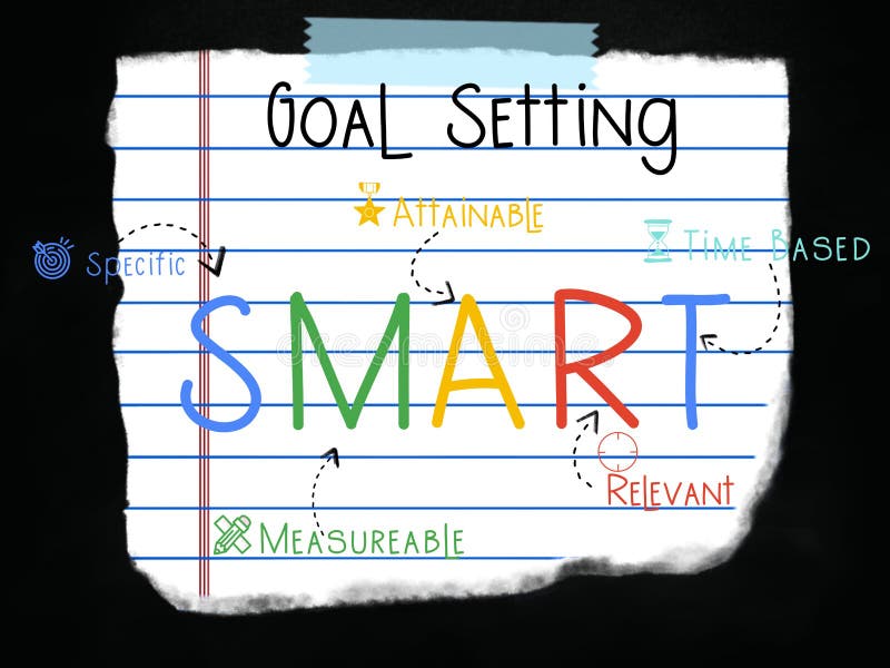 SMART Goal Setting on a ripped paper with the blackboard background